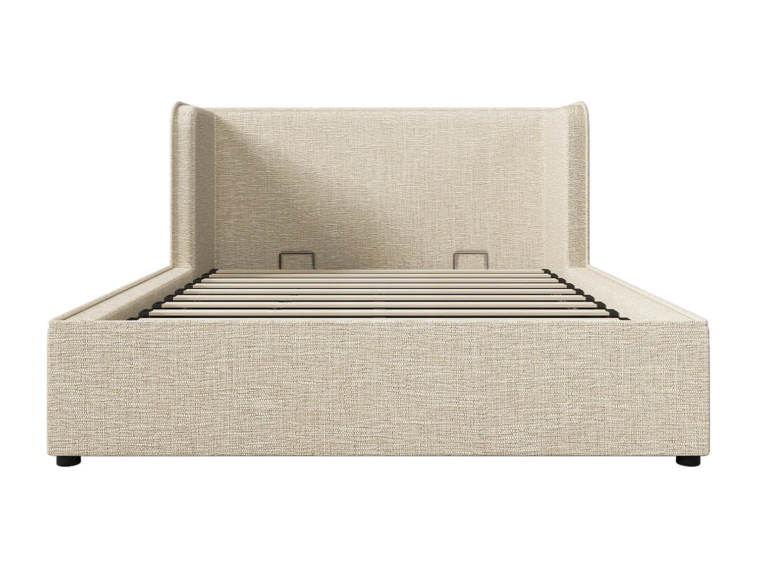 Cama de arrumação 180x200 cm, cama estofada, cama de casal com espaço de arrumação hidráulico, linho, bege, sem colchão