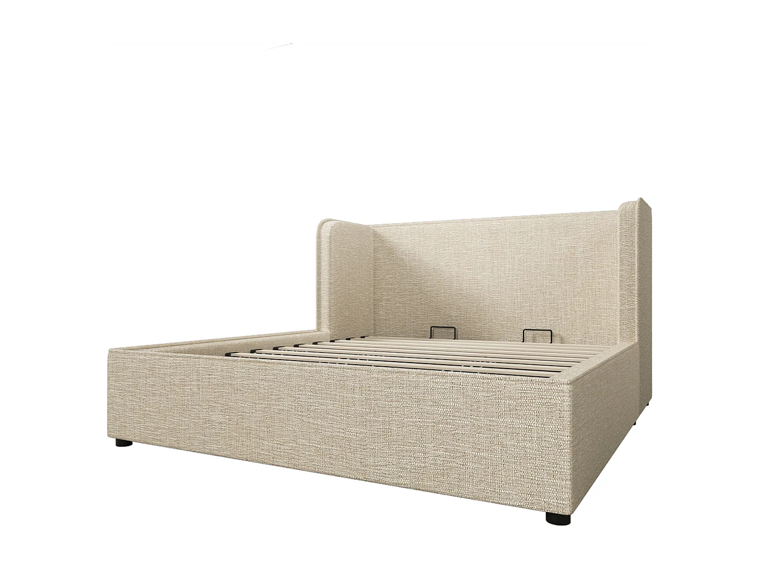 Cama de arrumação 180x200 cm, cama estofada, cama de casal com espaço de arrumação hidráulico, linho, bege, sem colchão