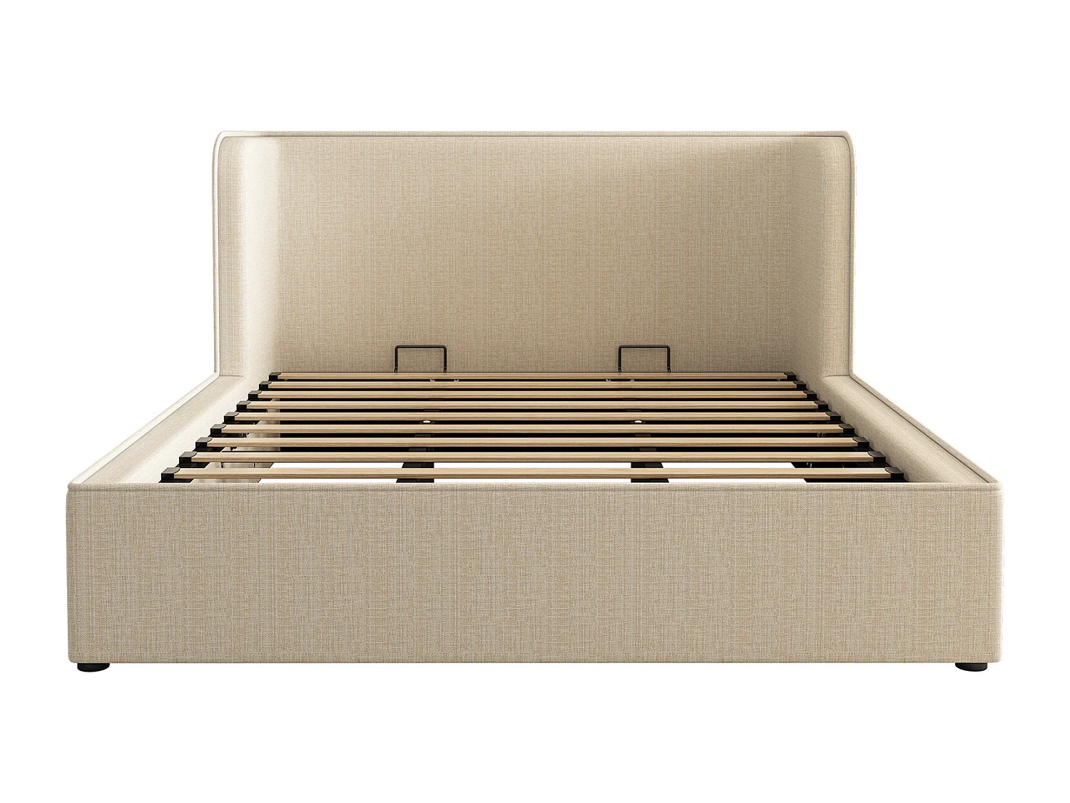 Cama de arrumação 180x200 cm, cama estofada, cama de casal com espaço de arrumação hidráulico, linho, bege, sem colchão
