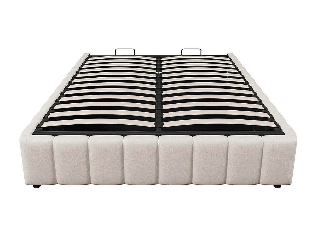 Lit coffre 140x200 cm,Lit rembourré,rangement hydraulique, sans tête de lit, sans matelas, beige