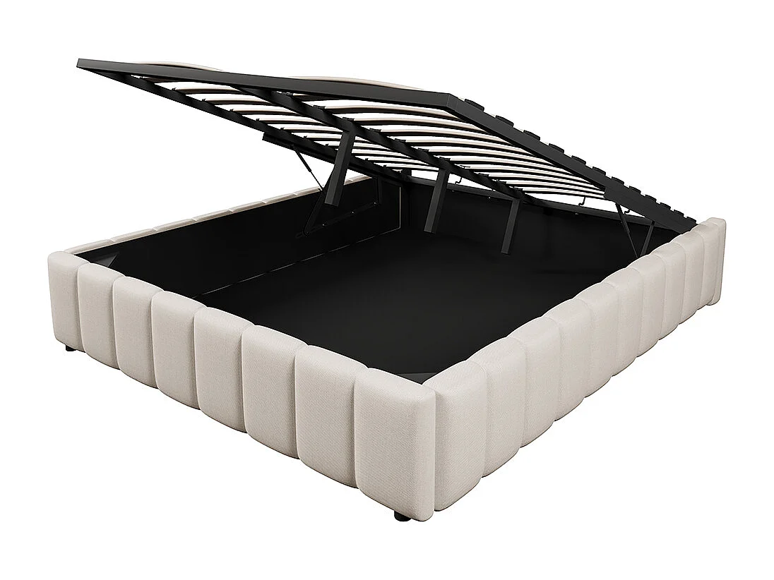 Lit coffre 140x200 cm,Lit rembourré,rangement hydraulique, sans tête de lit, sans matelas, beige