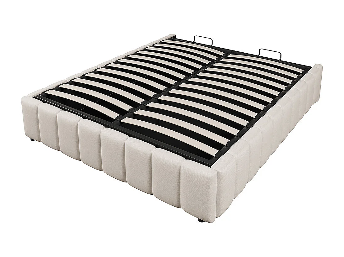 Lit coffre 140x200 cm,Lit rembourré,rangement hydraulique, sans tête de lit, sans matelas, beige