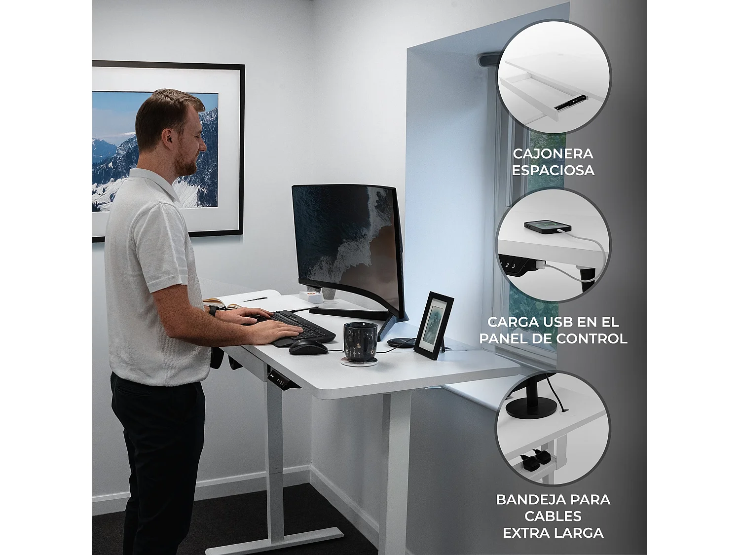 Escritorio Elevable Eléctrico con Cajón - 120cm x 60cm