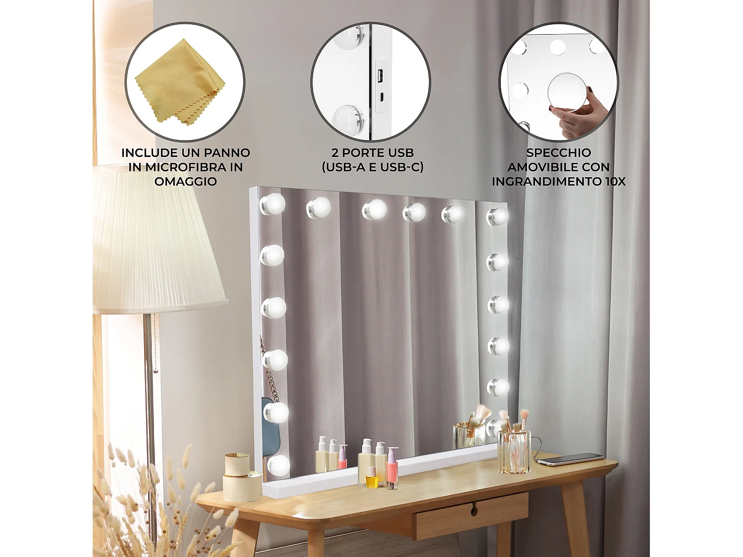 Specchio LED Bluetooth - 80 x 60cm