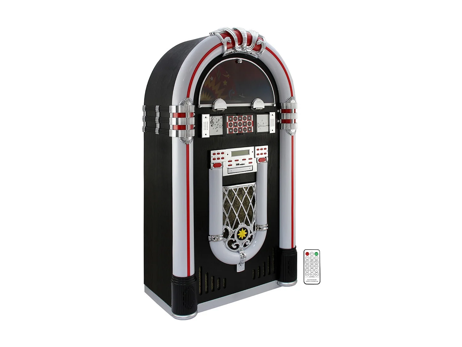 Jukebox Rétro à poser sur le sol MonsterShop Lecteur CD, MP3, Bluetooth, Radio, AUX, Eclairage