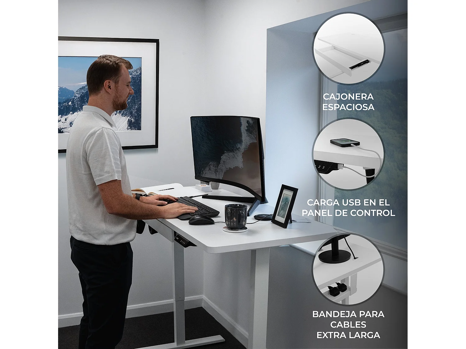Escritorio Elevable Eléctrico con Cajón - 140cm x 60cm