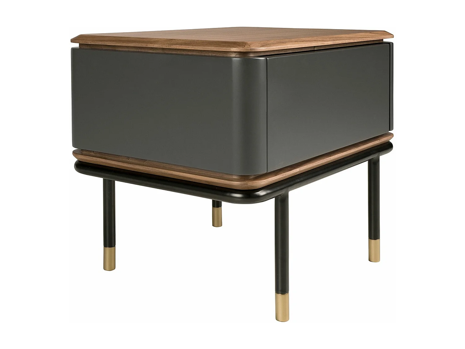 Nachttisch aus matt dunkelgrauem Holz, schwarzem Stahl und Walnussplatte 7170 ANGEL CERDA