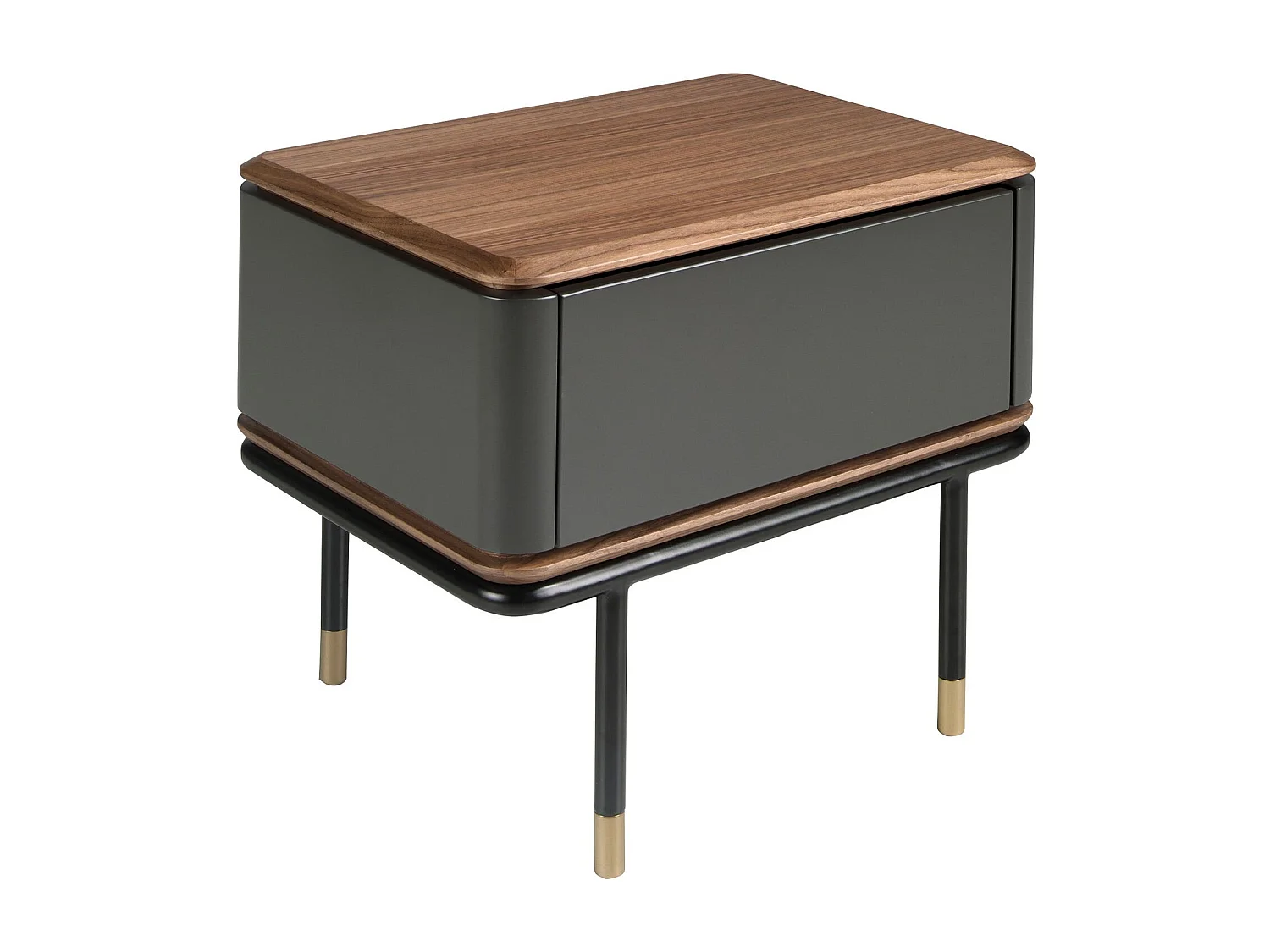 Table de nuit en bois gris foncé mat, acier noir et plateau en noyer 7170 ANGEL CERDA