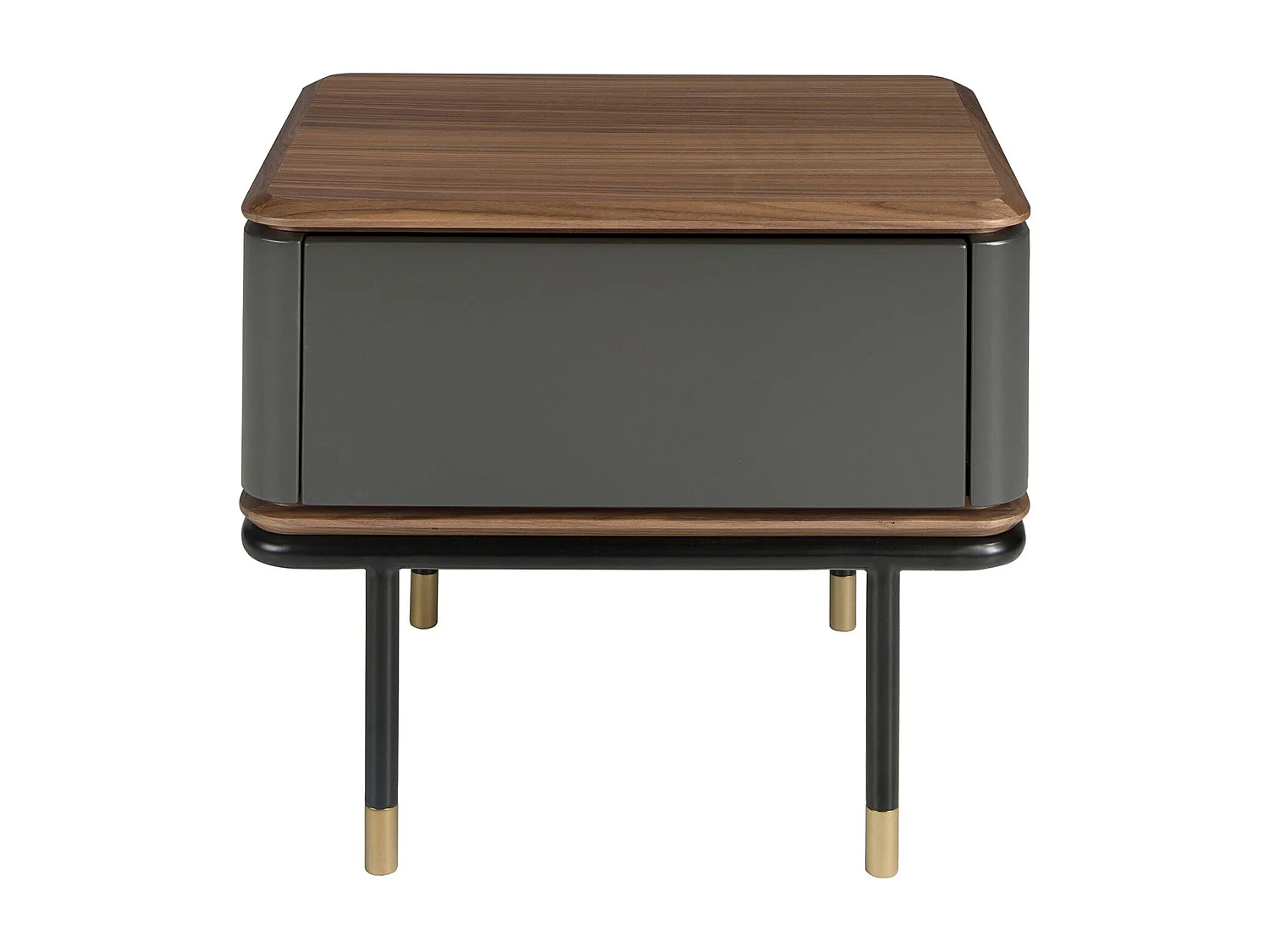 Table de nuit en bois gris foncé mat, acier noir et plateau en noyer 7170 ANGEL CERDA