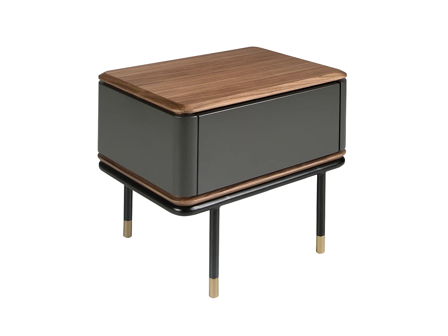 Bedside table in matt dark grey wood, black steel and walnut top 7170 ANGEL CERDA