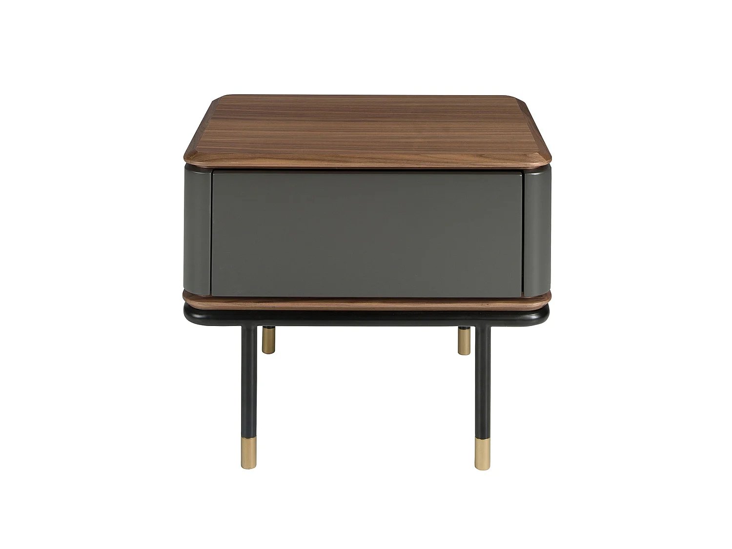 Bedside table in matt dark grey wood, black steel and walnut top 7170 ANGEL CERDA