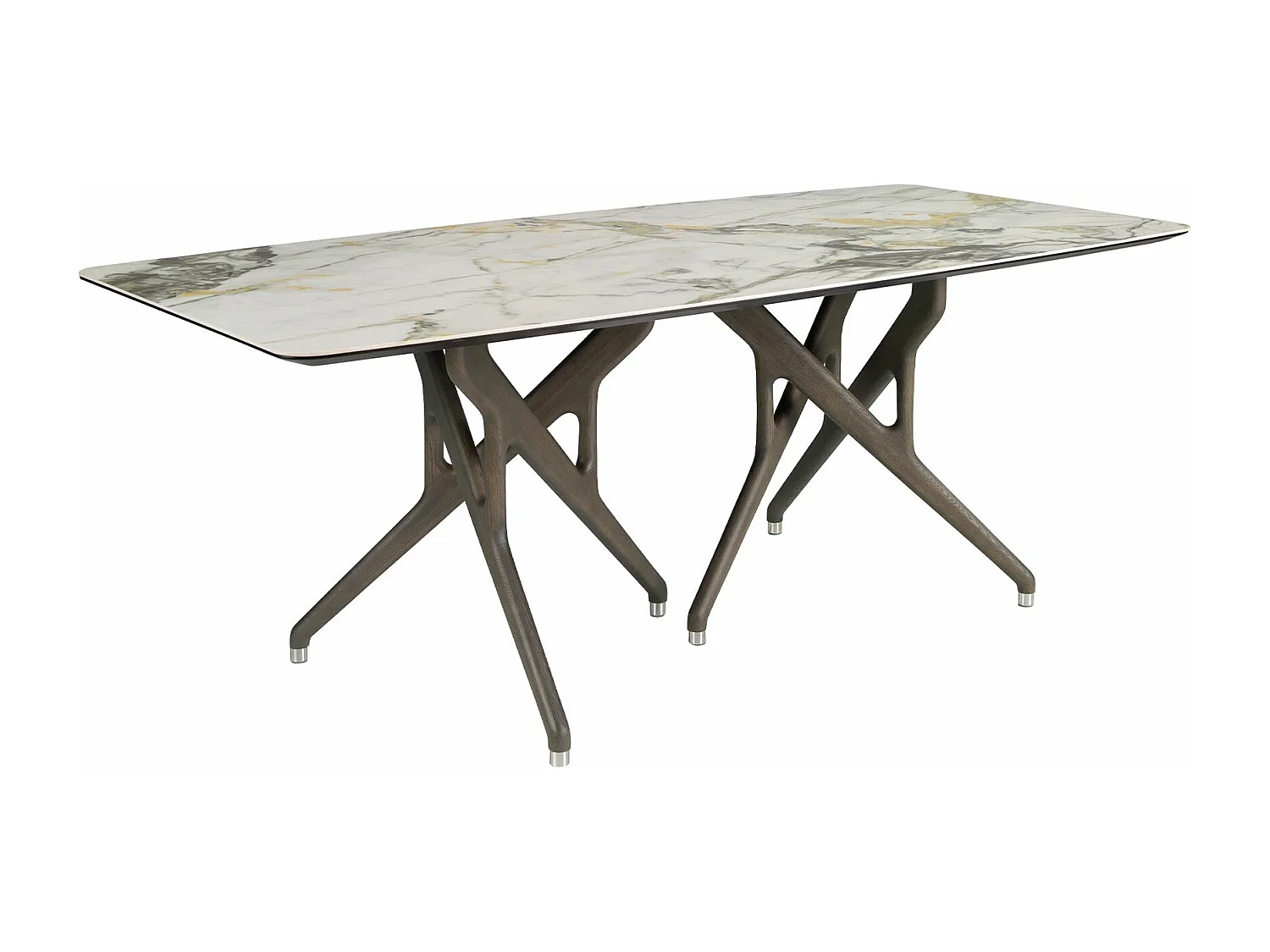 Mesa de jantar retangular em mármore de porcelana e nogueira escura