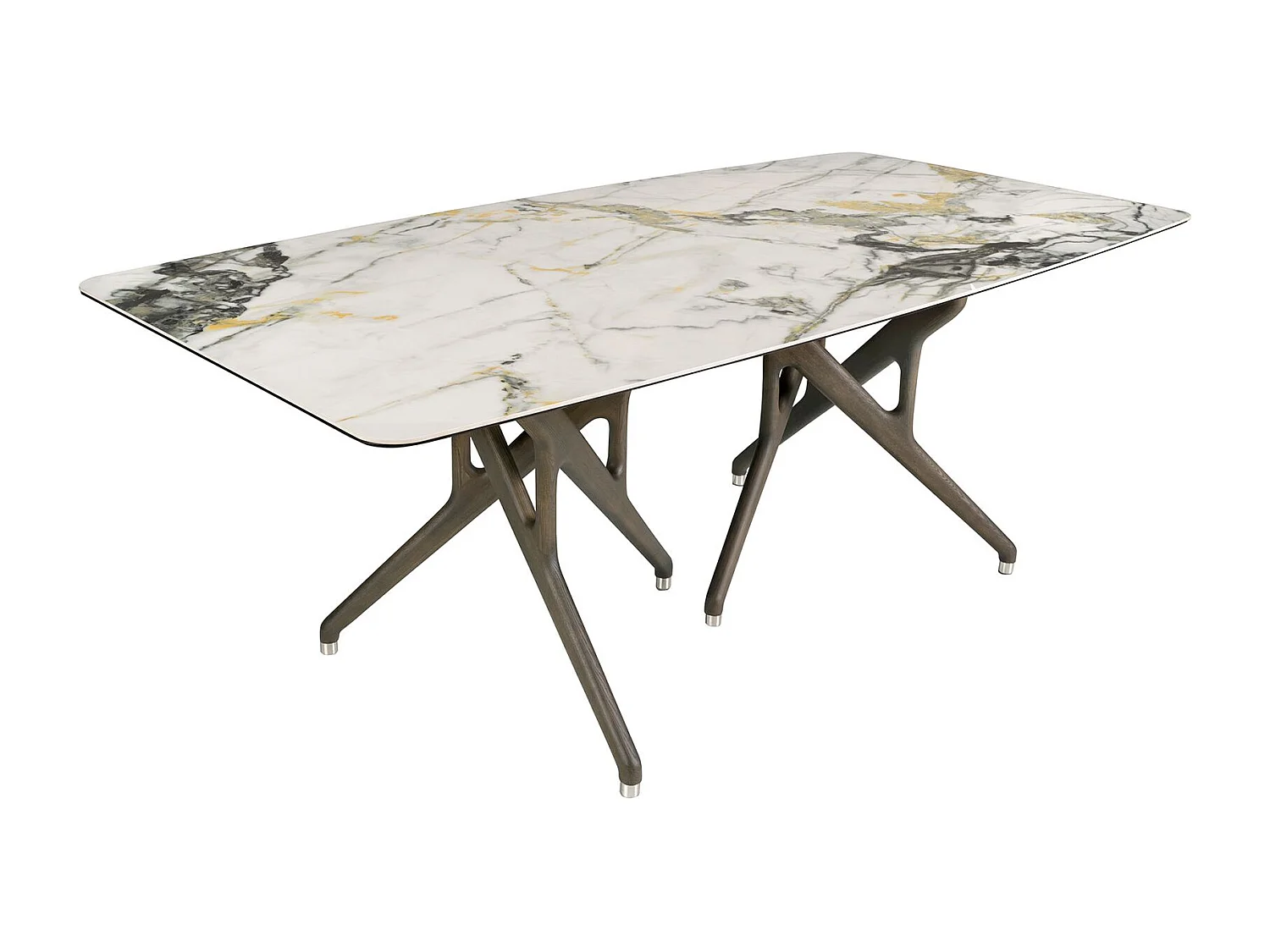 Mesa de jantar retangular em mármore de porcelana e nogueira escura