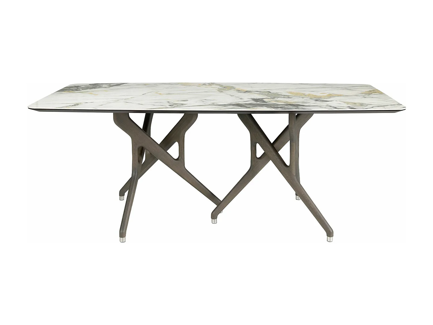 Mesa de jantar retangular em mármore de porcelana e nogueira escura