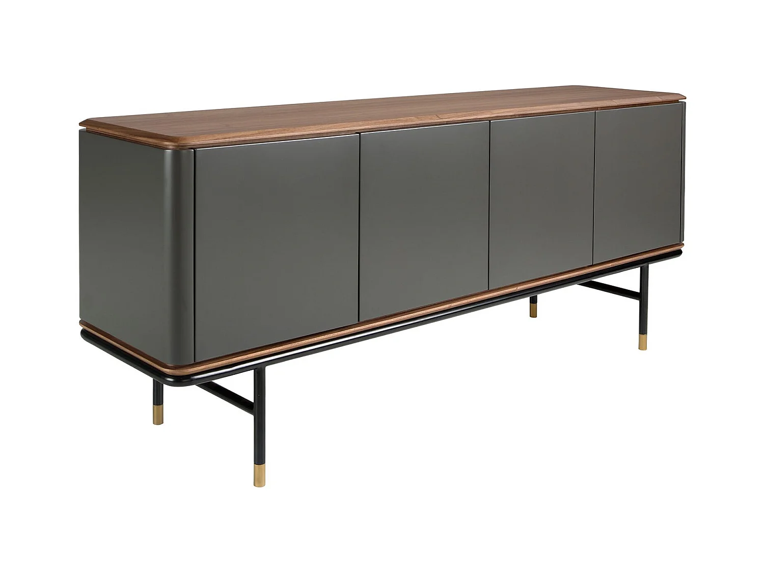 Credenza in legno grigio scuro, acciaio nero e piano in noce