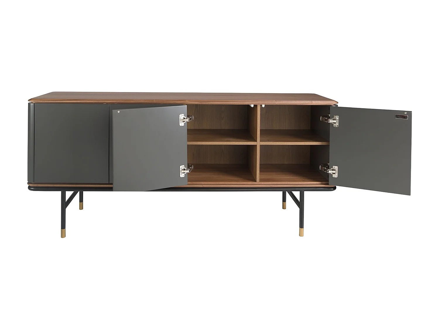 Sideboard aus dunkelgrauem Holz, schwarzem Stahl und Walnussplatte 3264 ANGEL CERDA