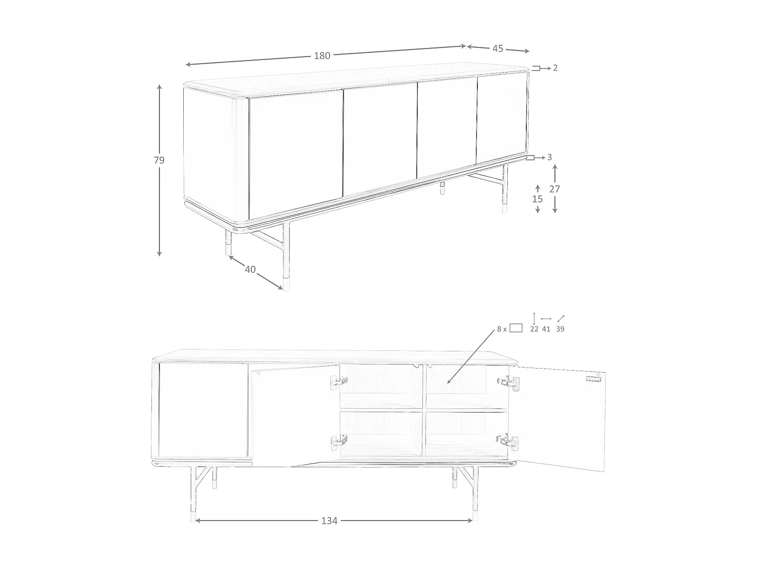 Sideboard aus dunkelgrauem Holz, schwarzem Stahl und Walnussplatte 3264 ANGEL CERDA