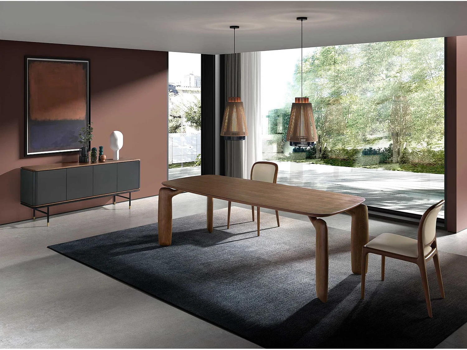 Sideboard aus dunkelgrauem Holz, schwarzem Stahl und Walnussplatte 3264 ANGEL CERDA
