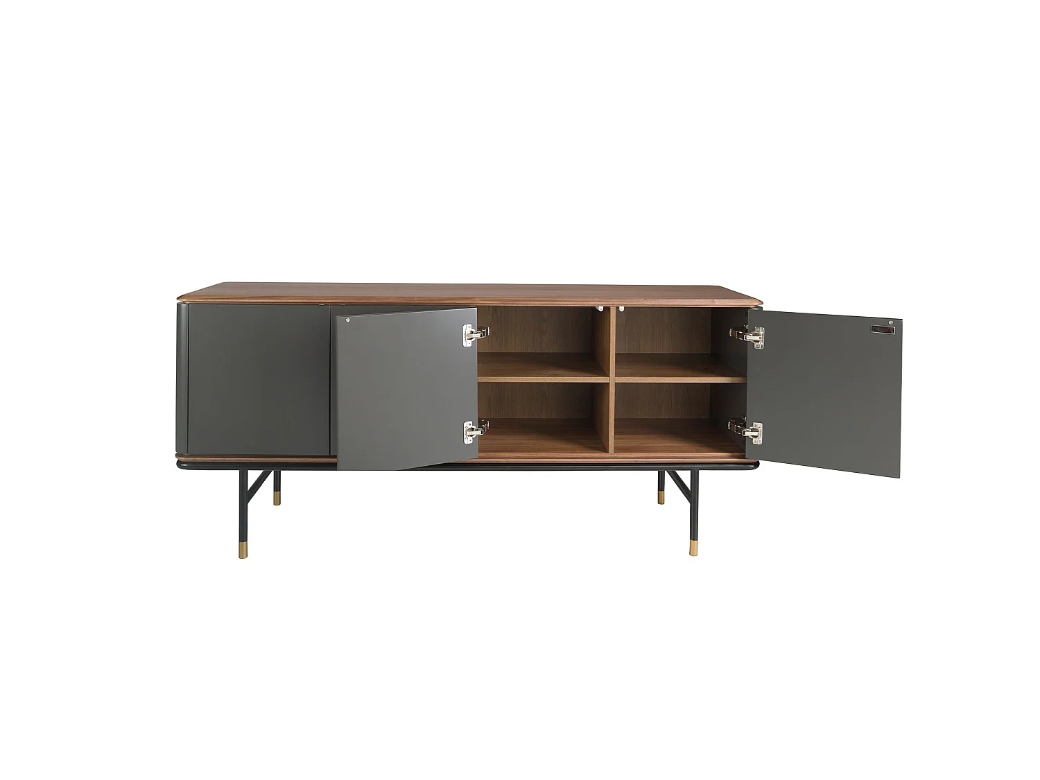 Sideboard aus dunkelgrauem Holz, schwarzem Stahl und Walnussplatte 3264 ANGEL CERDA