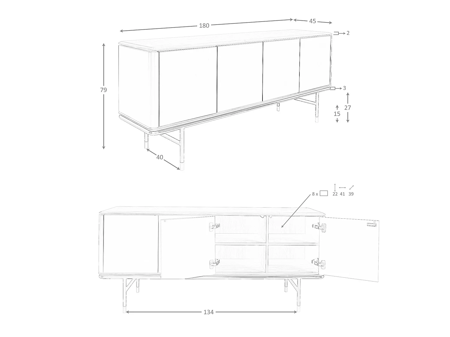 Sideboard aus dunkelgrauem Holz, schwarzem Stahl und Walnussplatte 3264 ANGEL CERDA