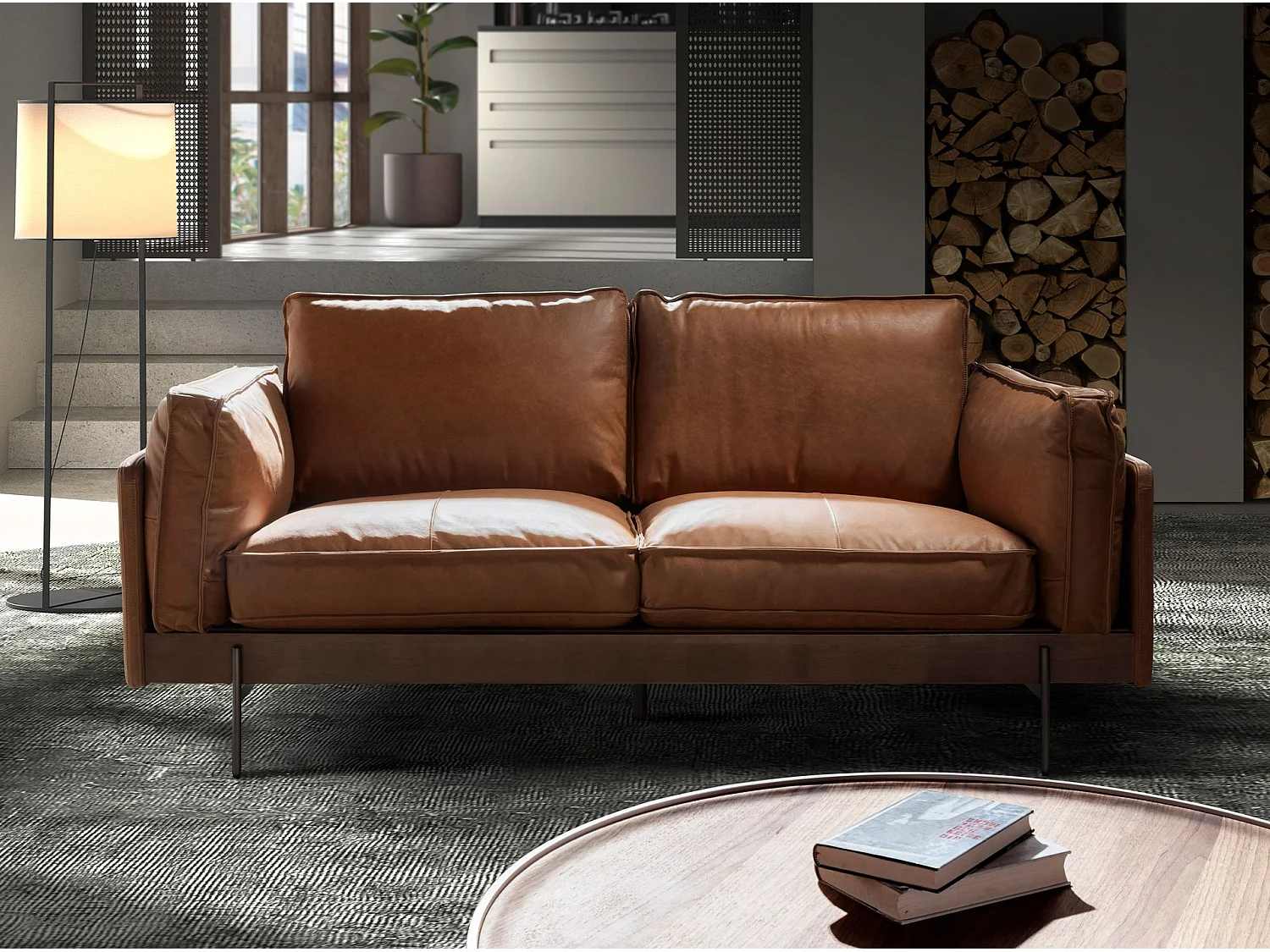 Canapé 2 places en cuir brun tabac 6222 ANGEL CERDA