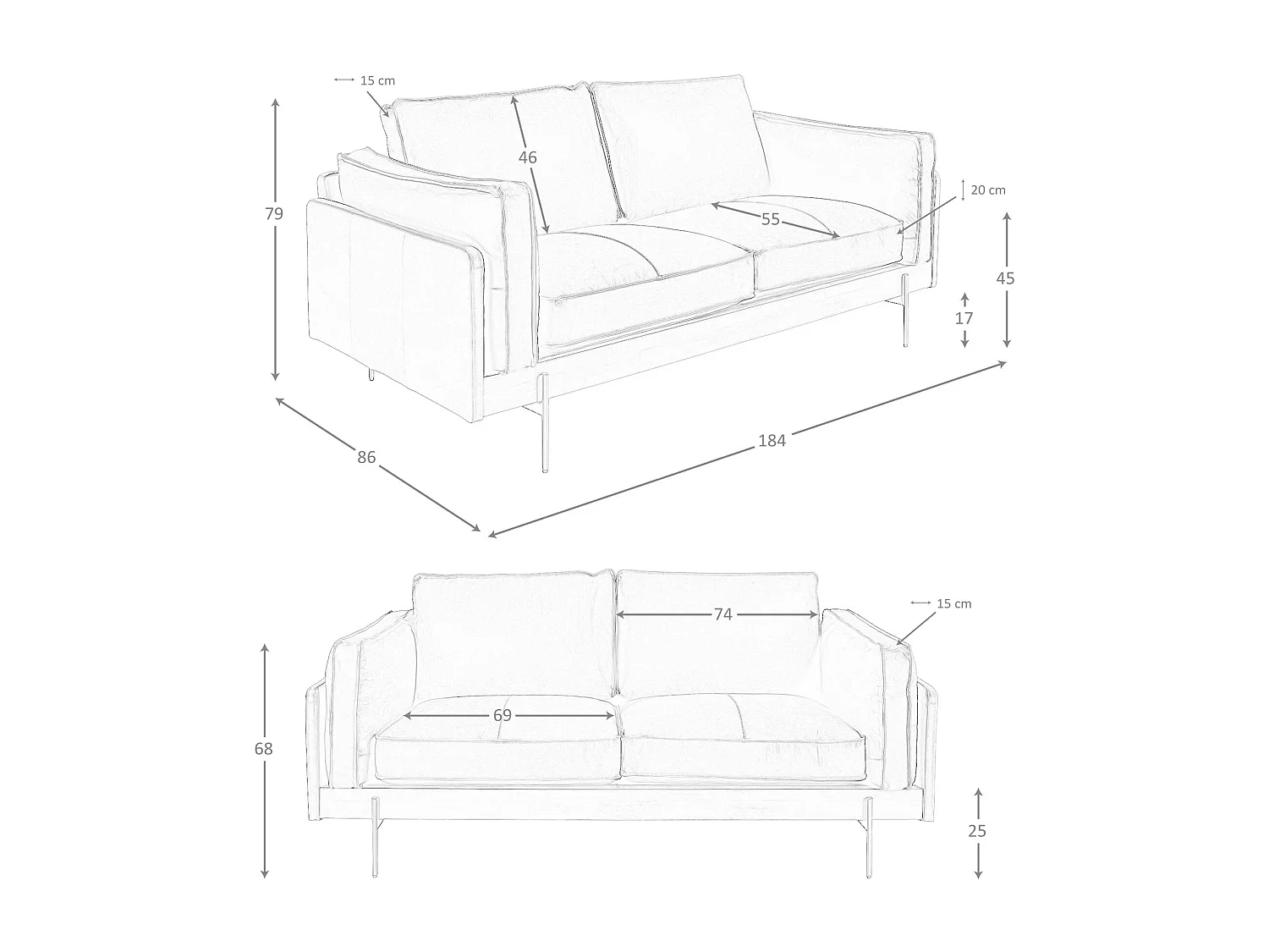 Canapé 2 places en cuir brun tabac 6222 ANGEL CERDA