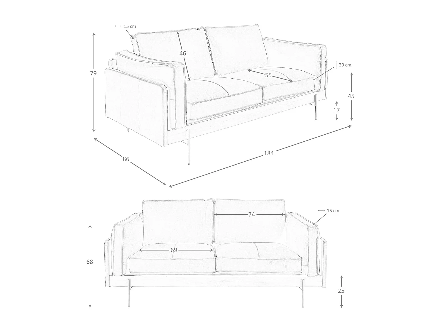 2-Sitzer-Sofa in Leder tabakbraun 6222 ANGEL CERDA