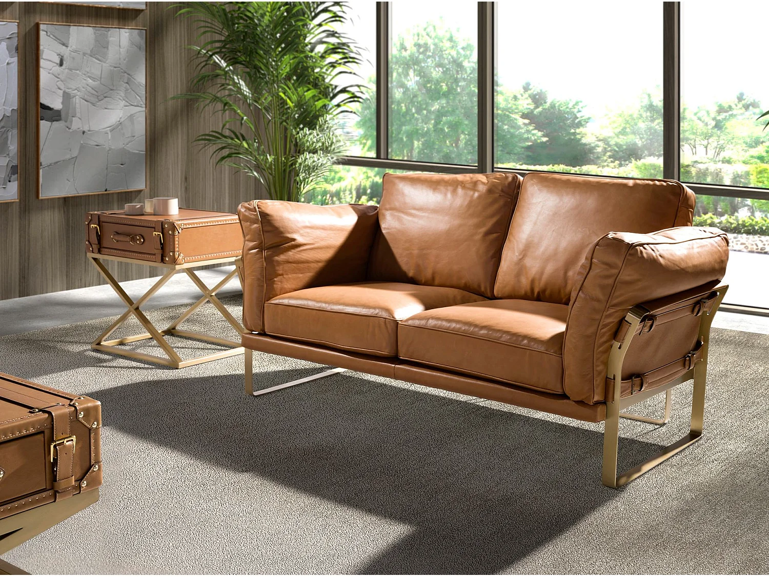2-Sitzer-Sofa aus Leder in Kamelhaar 6229 ANGEL CERDA