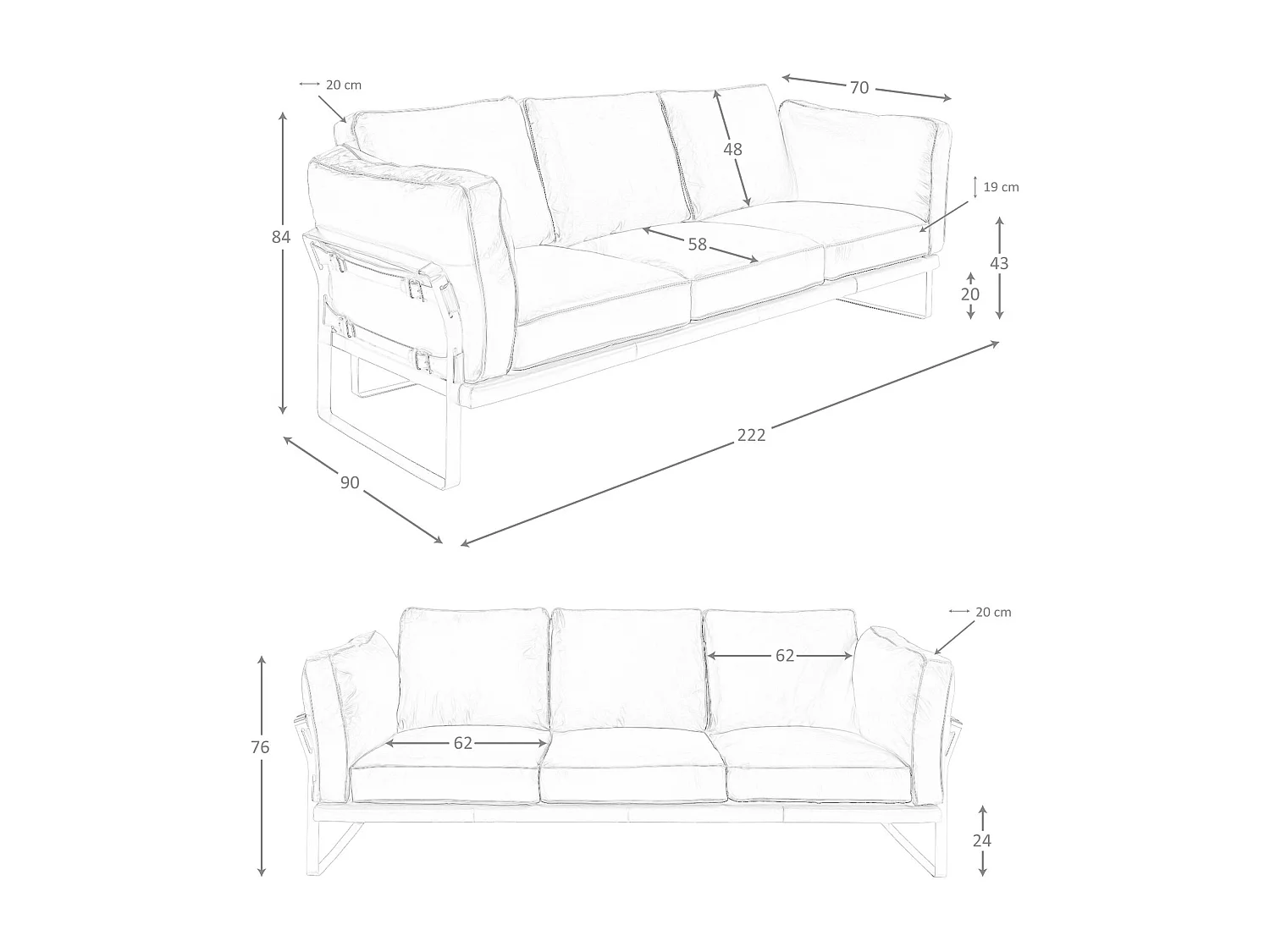 Canapé 3 places en cuir camel 6230 ANGEL CERDA