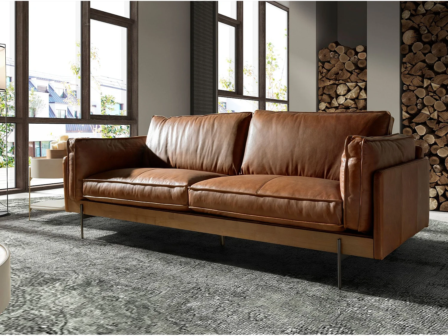 Canapé 3 places en cuir brun tabac 6223 ANGEL CERDA