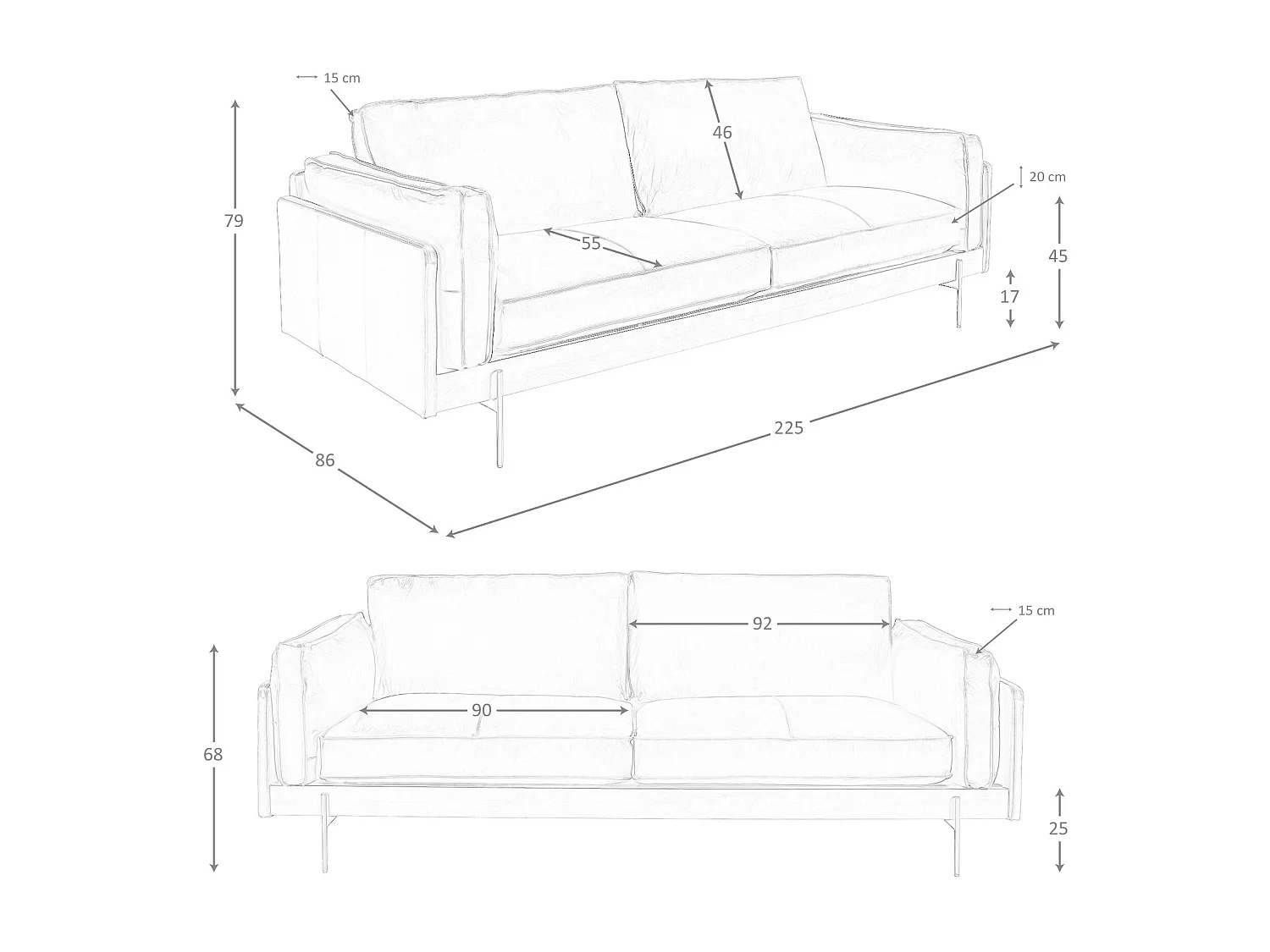 Canapé 3 places en cuir brun tabac 6223 ANGEL CERDA