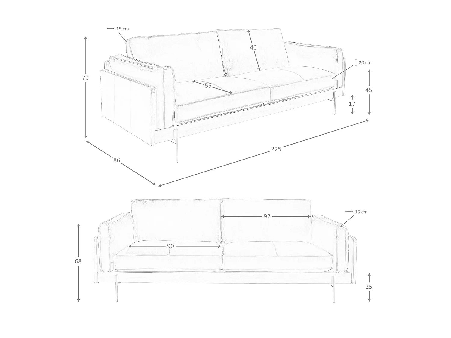 3-sitziges Sofa in Leder tabakbraun 6223 ANGEL CERDA