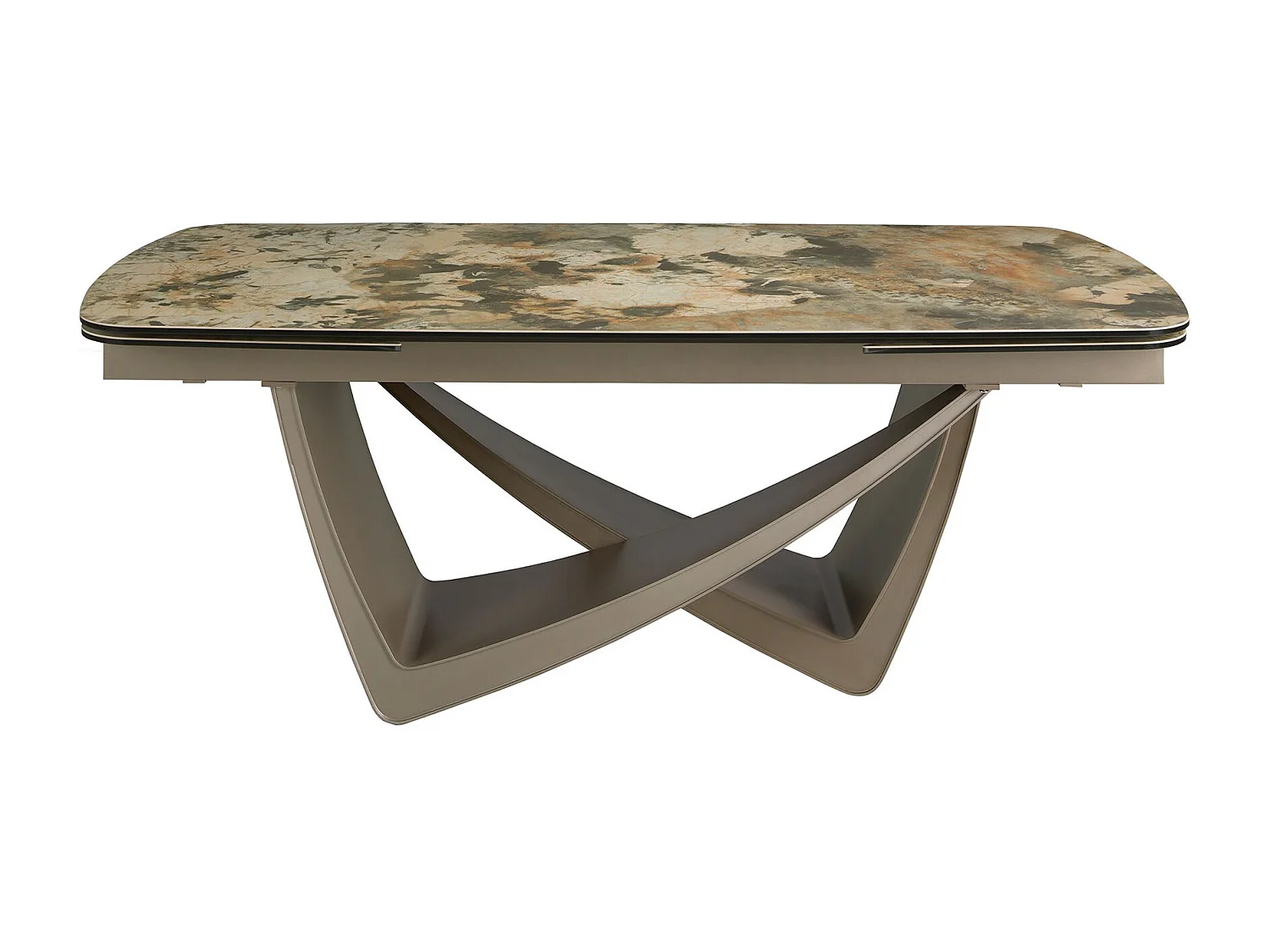 Table de salle à manger à rallonge ovale tonneau marbre porcelaine et acier taupe métallisé 1152 ANGEL CERDA