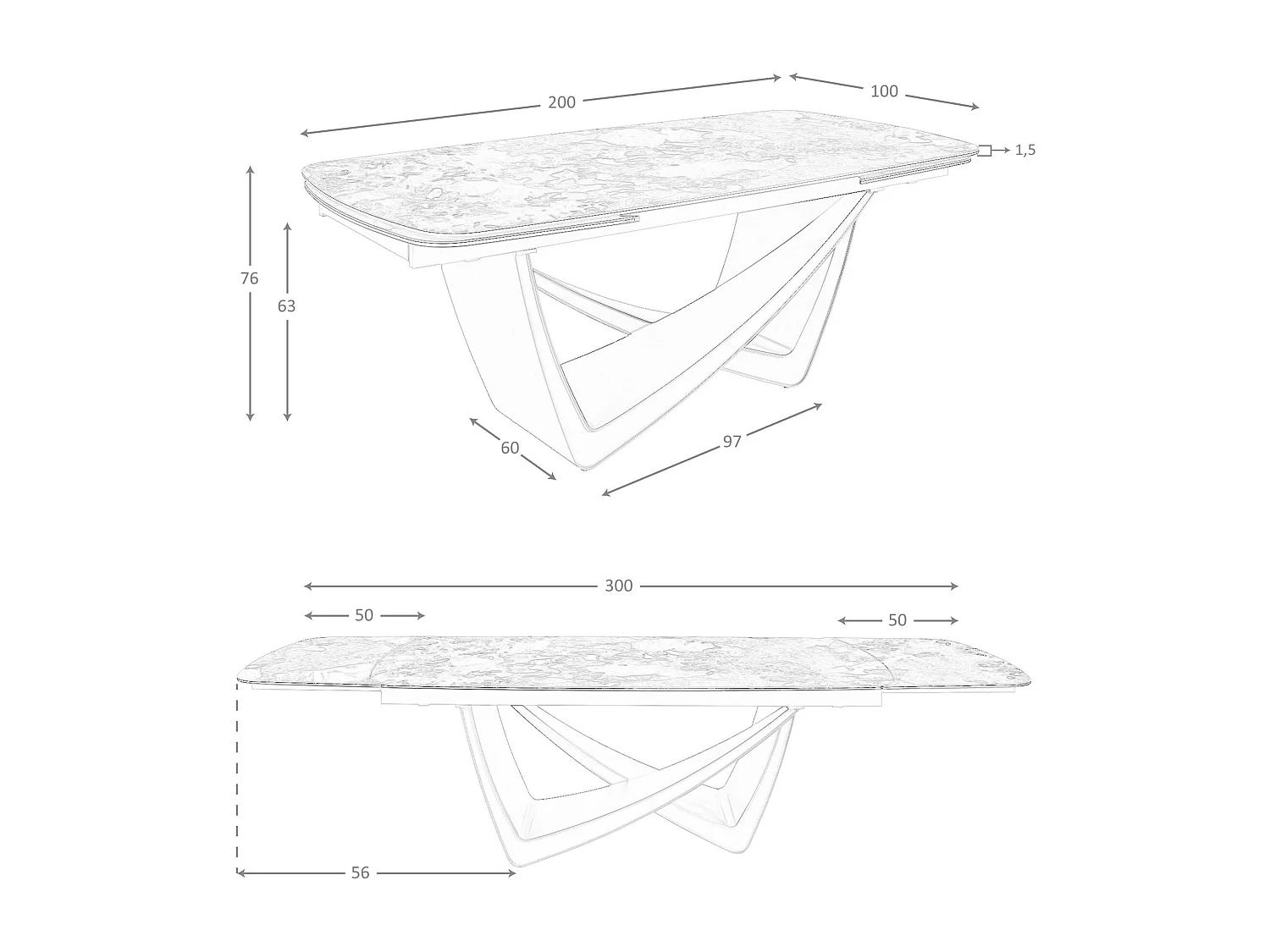 Table de salle à manger à rallonge ovale tonneau marbre porcelaine et acier taupe métallisé 1152 ANGEL CERDA