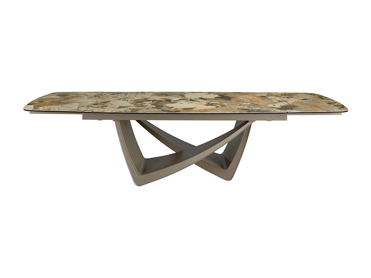 Table de salle à manger à rallonge ovale tonneau marbre porcelaine et acier taupe métallisé 1152 ANGEL CERDA
