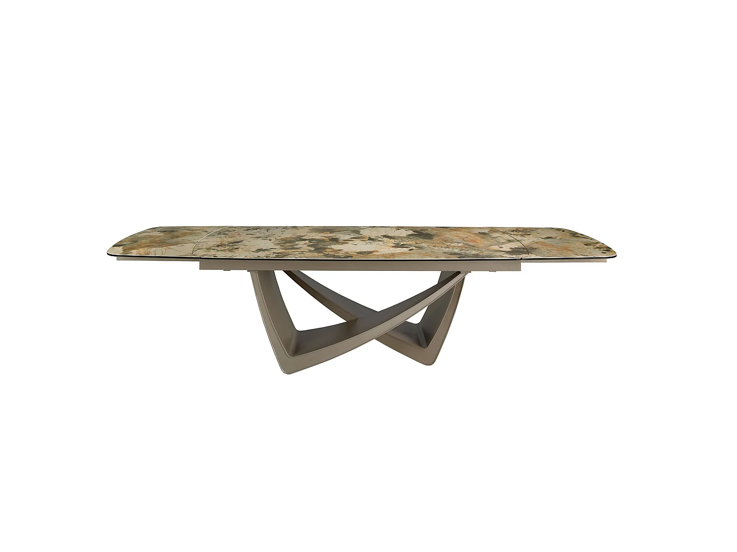 Table de salle à manger à rallonge ovale tonneau marbre porcelaine et acier taupe métallisé 1152 ANGEL CERDA