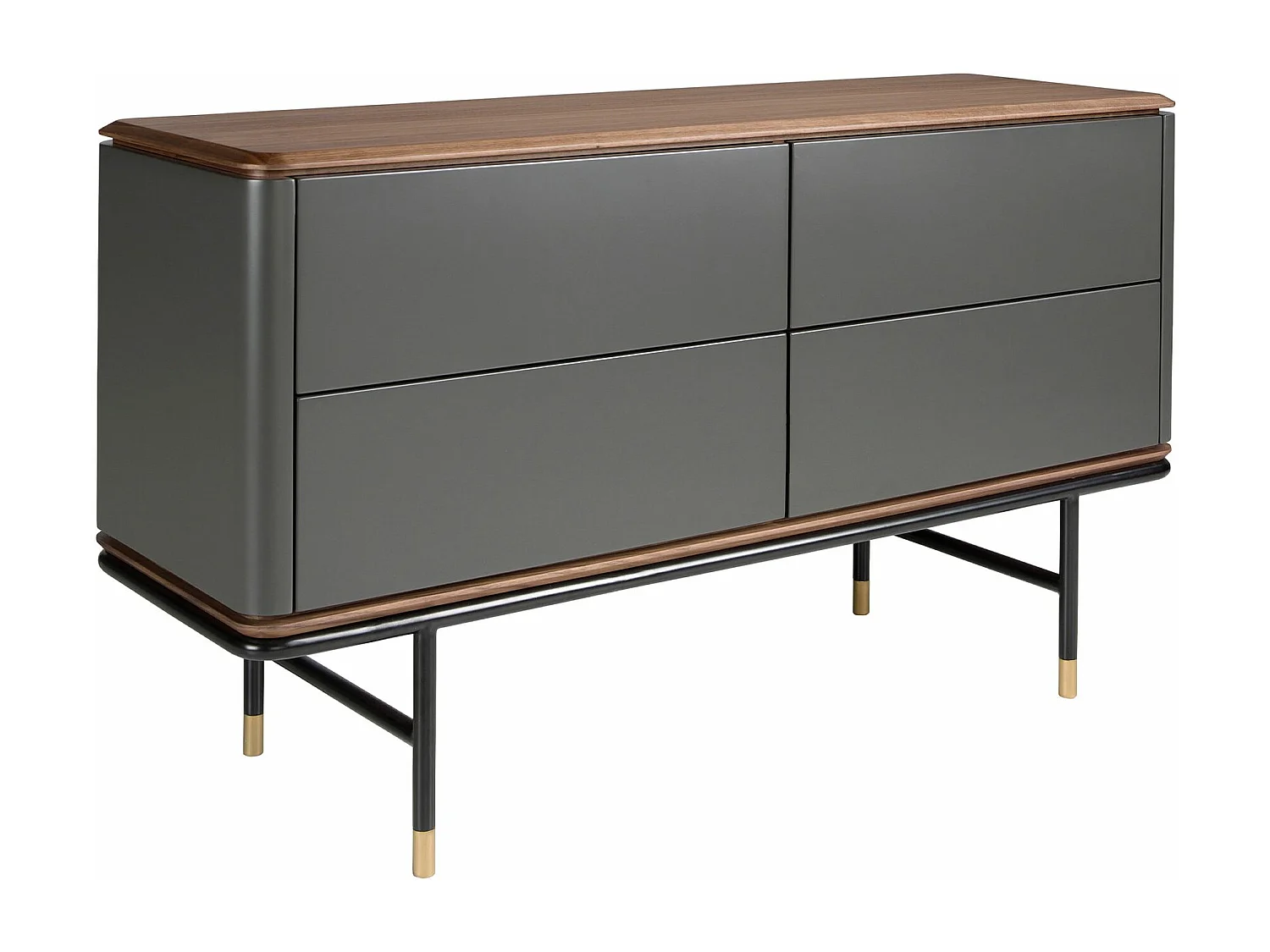 Cassettiera in legno grigio scuro opaco, acciaio nero e piano in noce 7172 ANGEL CERDA