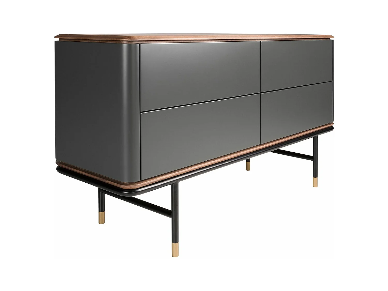 Cassettiera in legno grigio scuro opaco, acciaio nero e piano in noce 7172 ANGEL CERDA