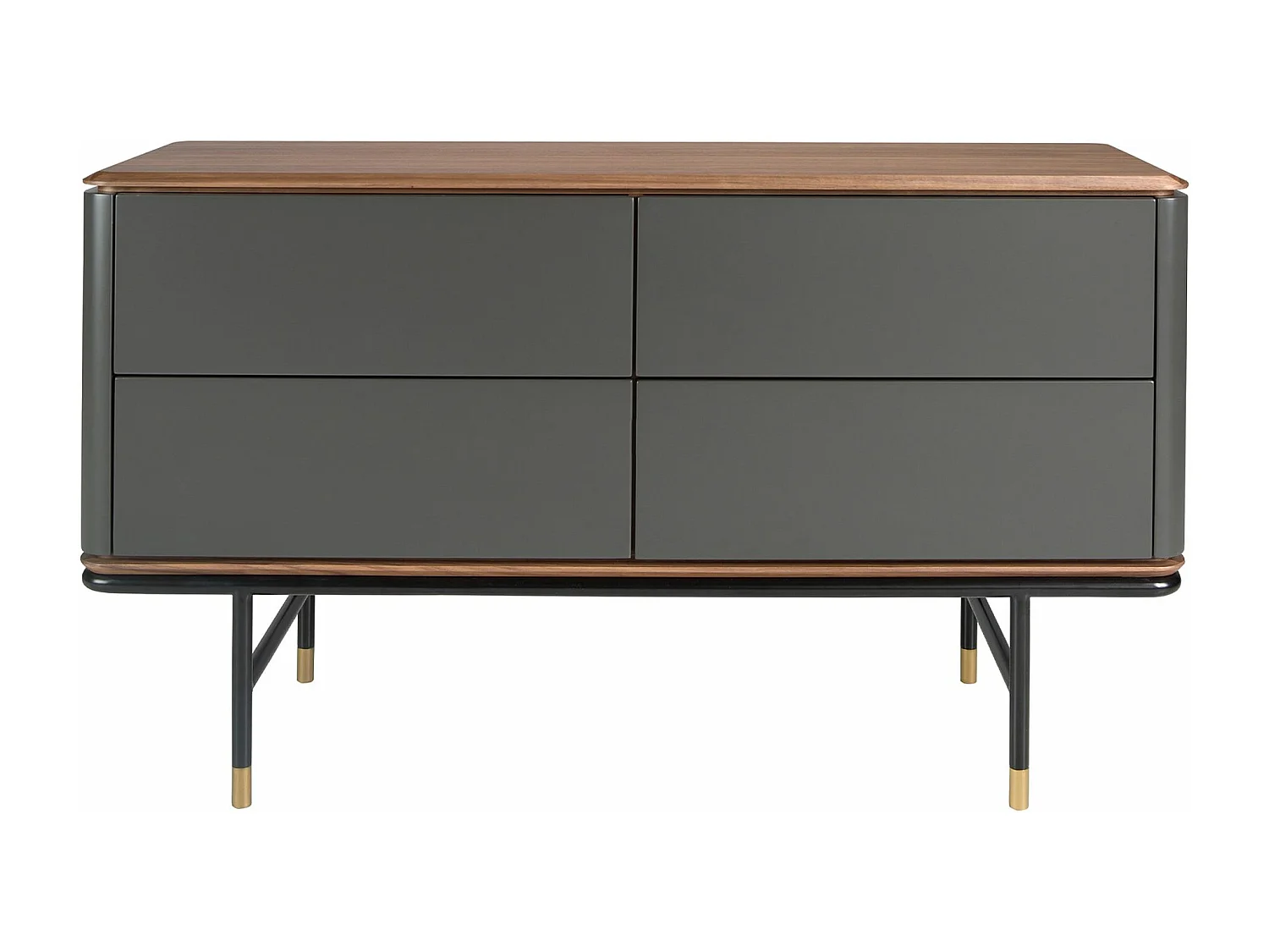 Cassettiera in legno grigio scuro opaco, acciaio nero e piano in noce 7172 ANGEL CERDA