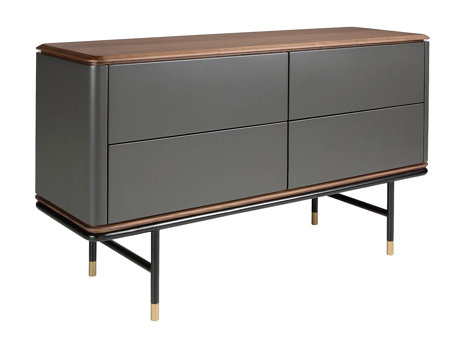 Commode en bois gris foncé mat, acier noir et plateau en noyer 7172 ANGEL CERDA