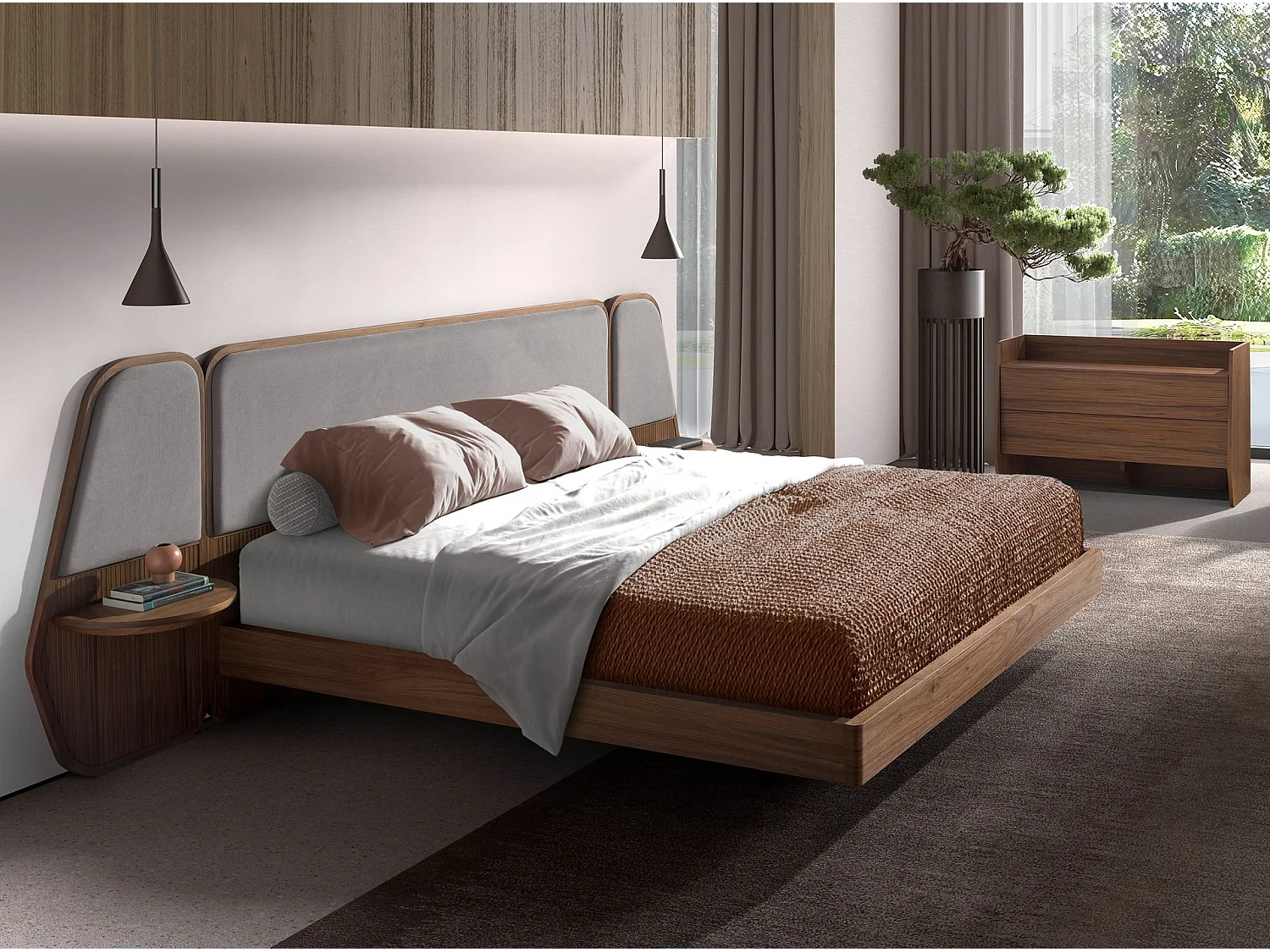 Commode en bois gris foncé mat, acier noir et plateau en noyer 7172 ANGEL CERDA