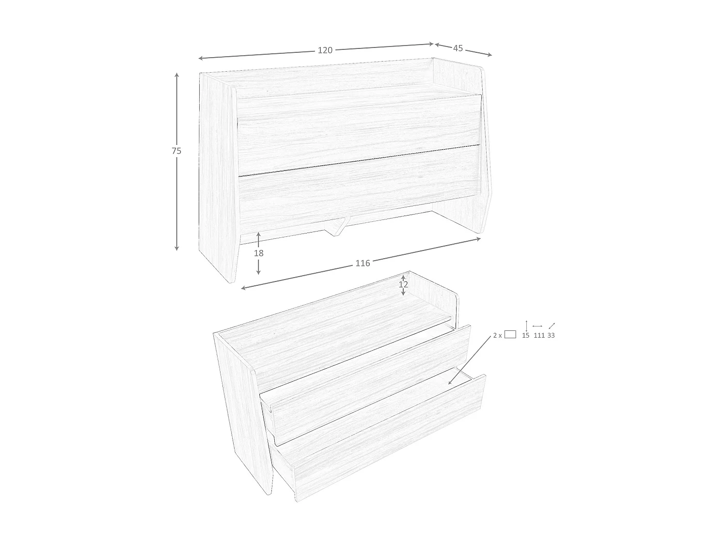 Commode en bois gris foncé mat, acier noir et plateau en noyer 7172 ANGEL CERDA
