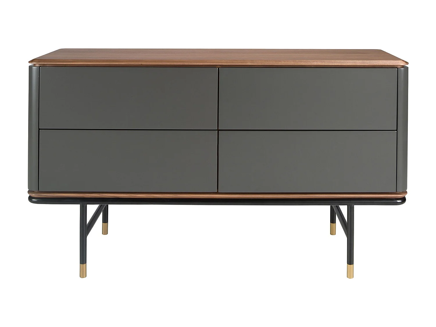 Commode en bois gris foncé mat, acier noir et plateau en noyer 7172 ANGEL CERDA