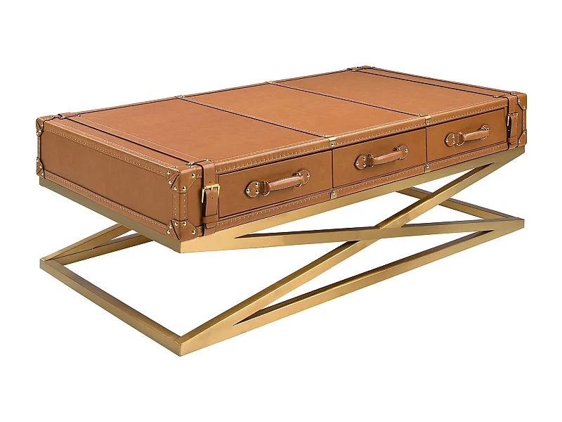 Rechteckiger Couchtisch aus Leder und goldenem Stahl