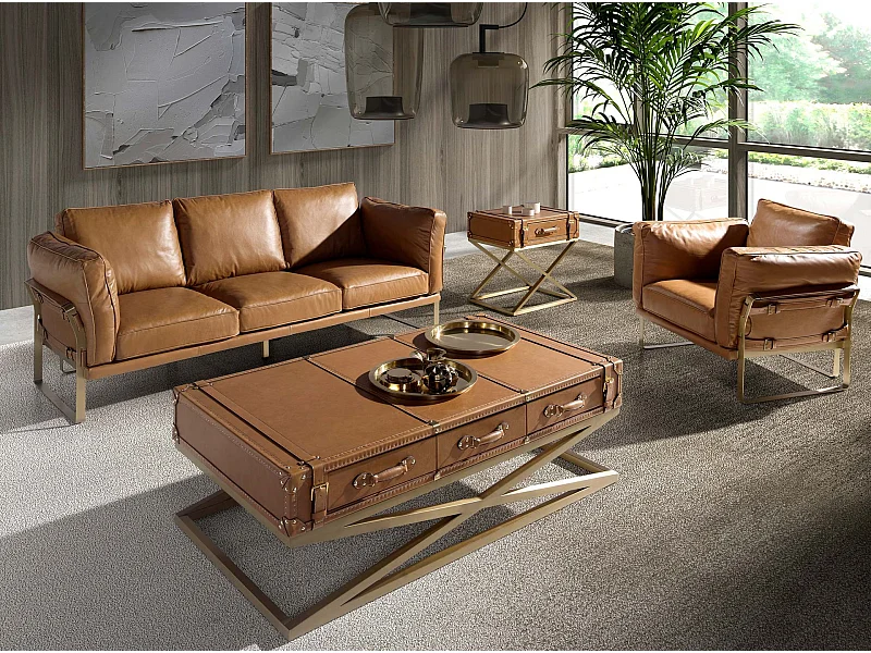Rechteckiger Couchtisch aus Leder und goldenem Stahl 2149 ANGEL CERDA