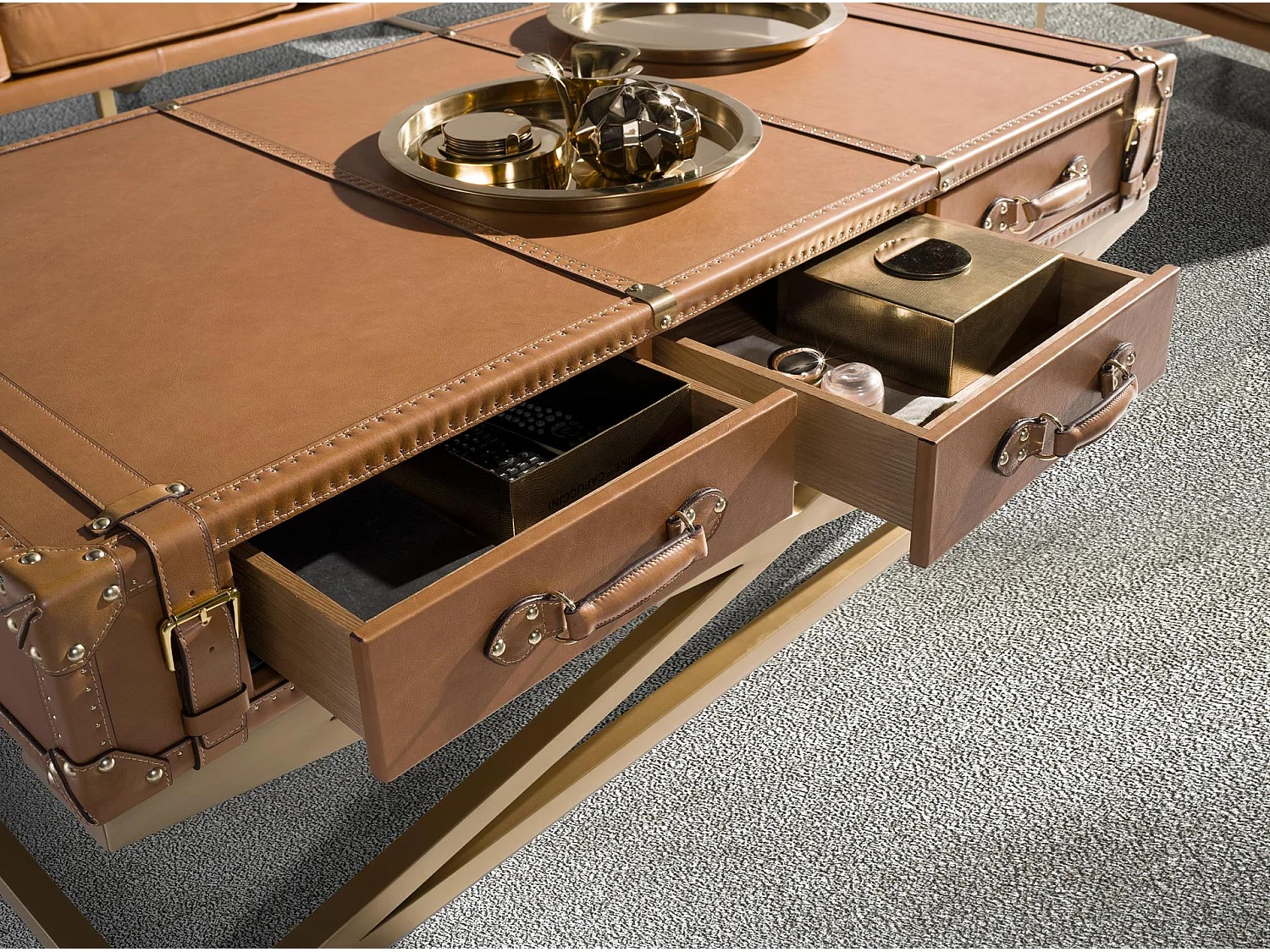 Rechteckiger Couchtisch aus Leder und goldenem Stahl 2149 ANGEL CERDA