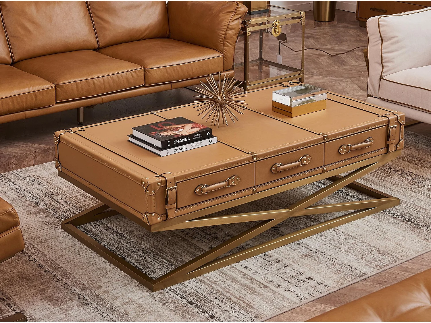 Rechteckiger Couchtisch aus Leder und goldenem Stahl 2149 ANGEL CERDA