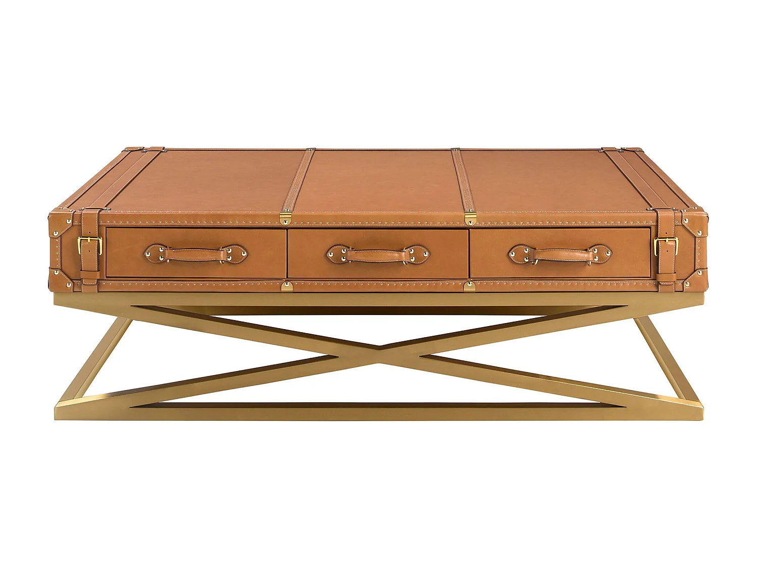 Table basse rectangulaire en cuir et acier doré 2149 ANGEL CERDA