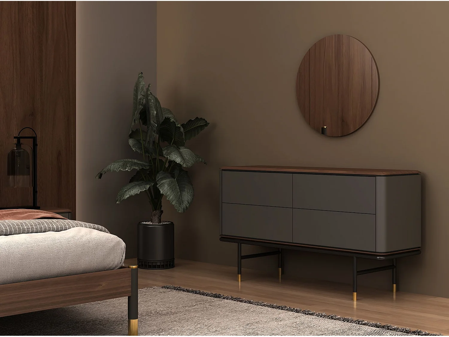 Miroir mural rond noyer 3263 ANGEL CERDA