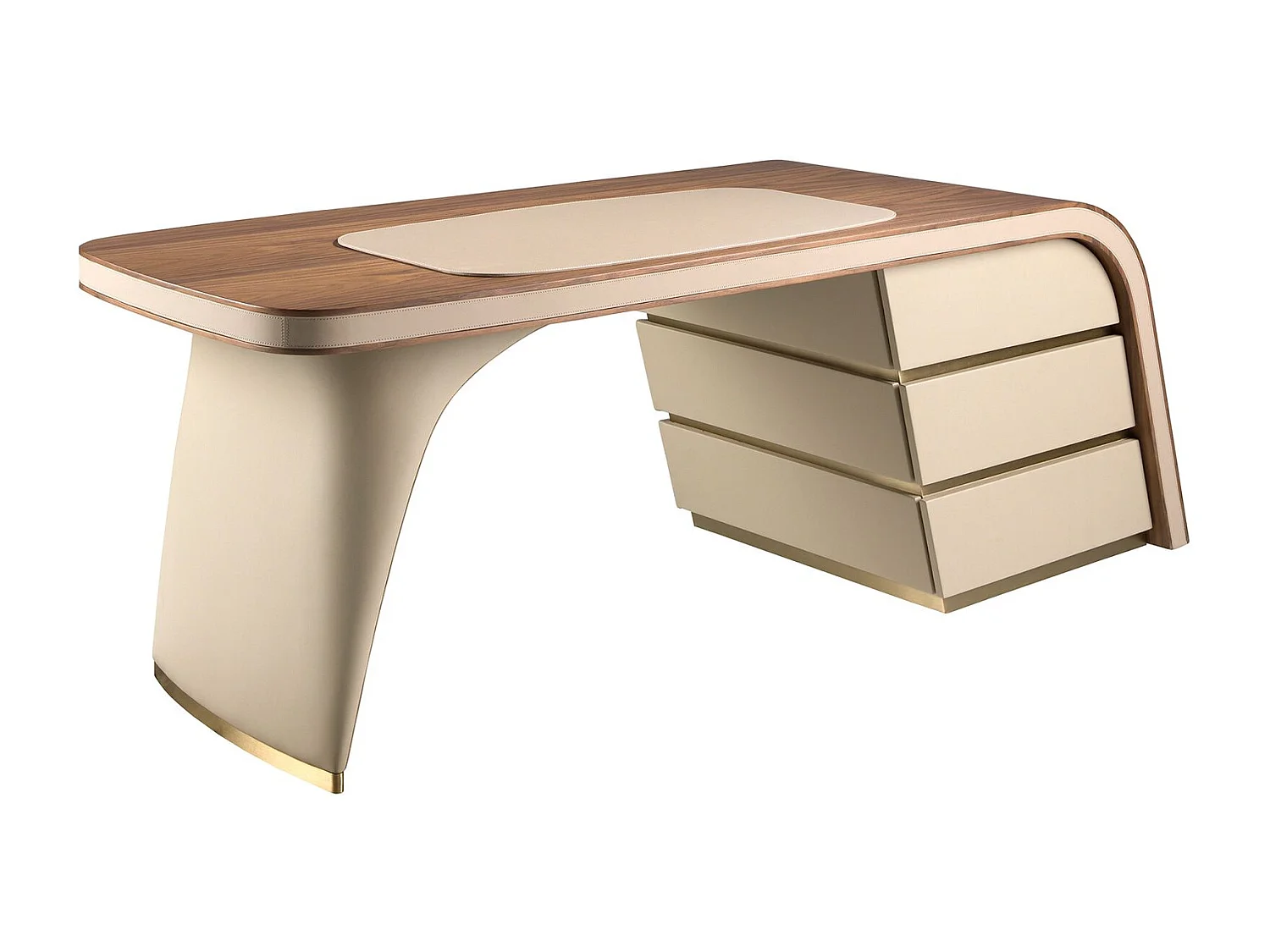 Bureau en noyer et bois recouvert de simili-cuir crème 3268 ANGEL CERDA